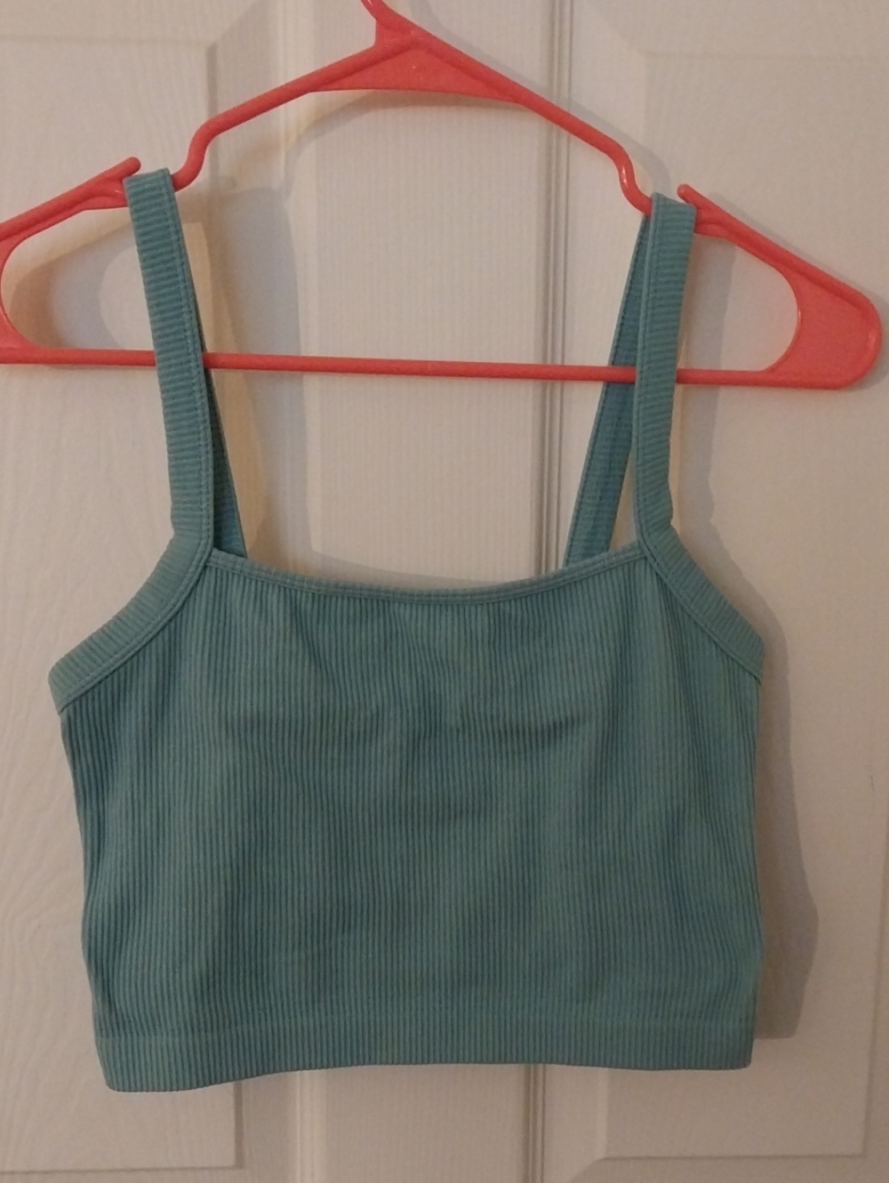 Ribbed Square-Colsie -Neck Tank Top in Teal-Large